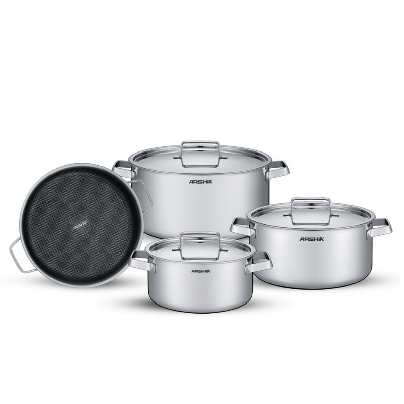 سرویس قابلمه استیل کف لیزری 8 پارچه عرشیا مدل SS272-3714